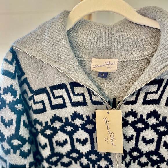 Universal Thread Women's Zip Up Cardigan Heather Gray Zig Zag XS - Picture 3 of 8
